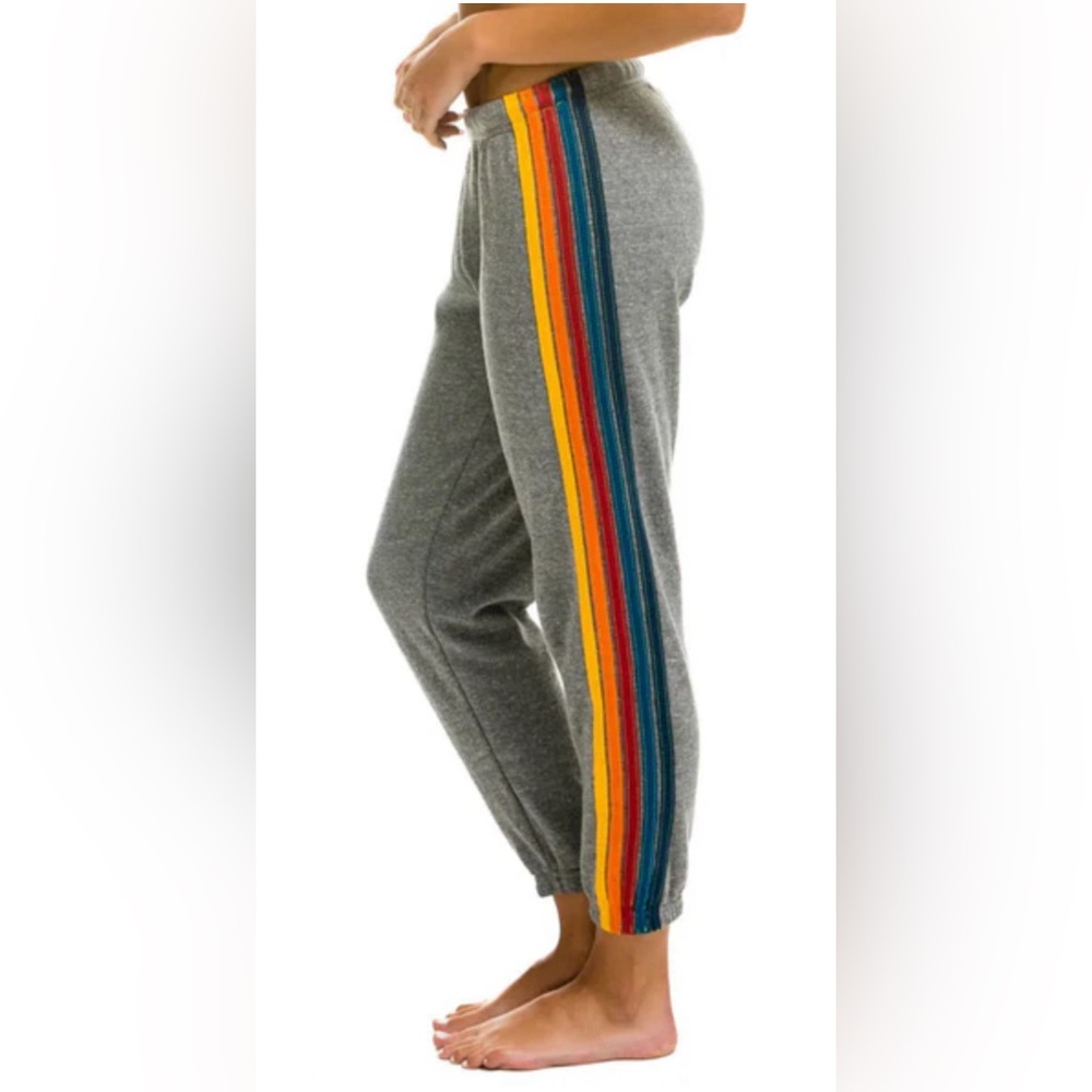 Gray Sweatpants with Colorful Stripes